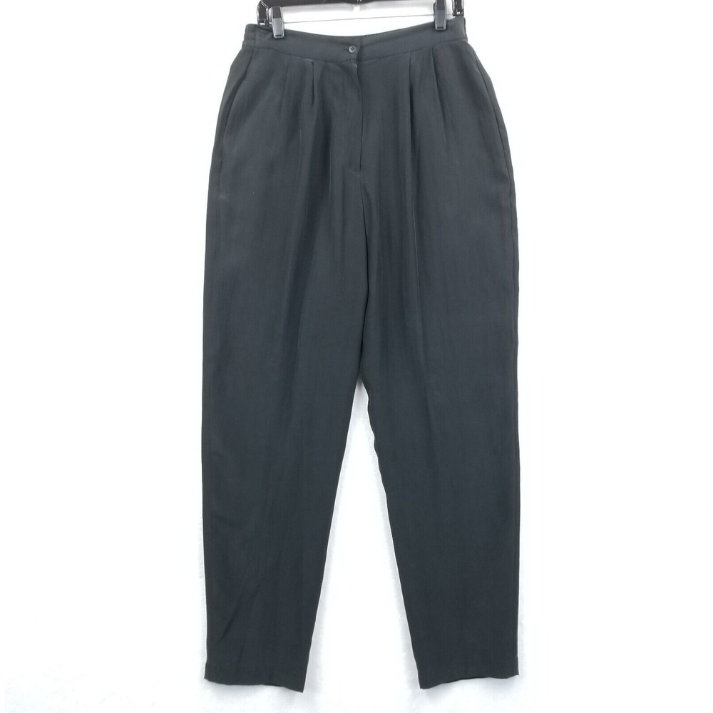 Vintage Pants Women M Black 100% Silk Pleated Baggy Trousers Academia‎ Street